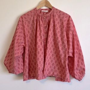 Dôen Jane Blouse Pink Sunflower Block Print Organic Cotton Size S